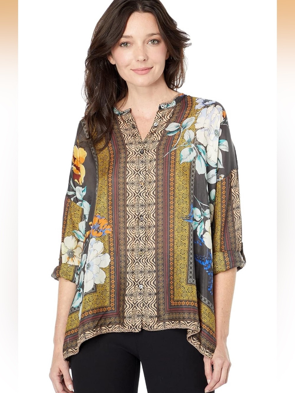 Johnny Was Golden Raquel Button Down Printed Silk Button Down Medium - Picture 2 of 8